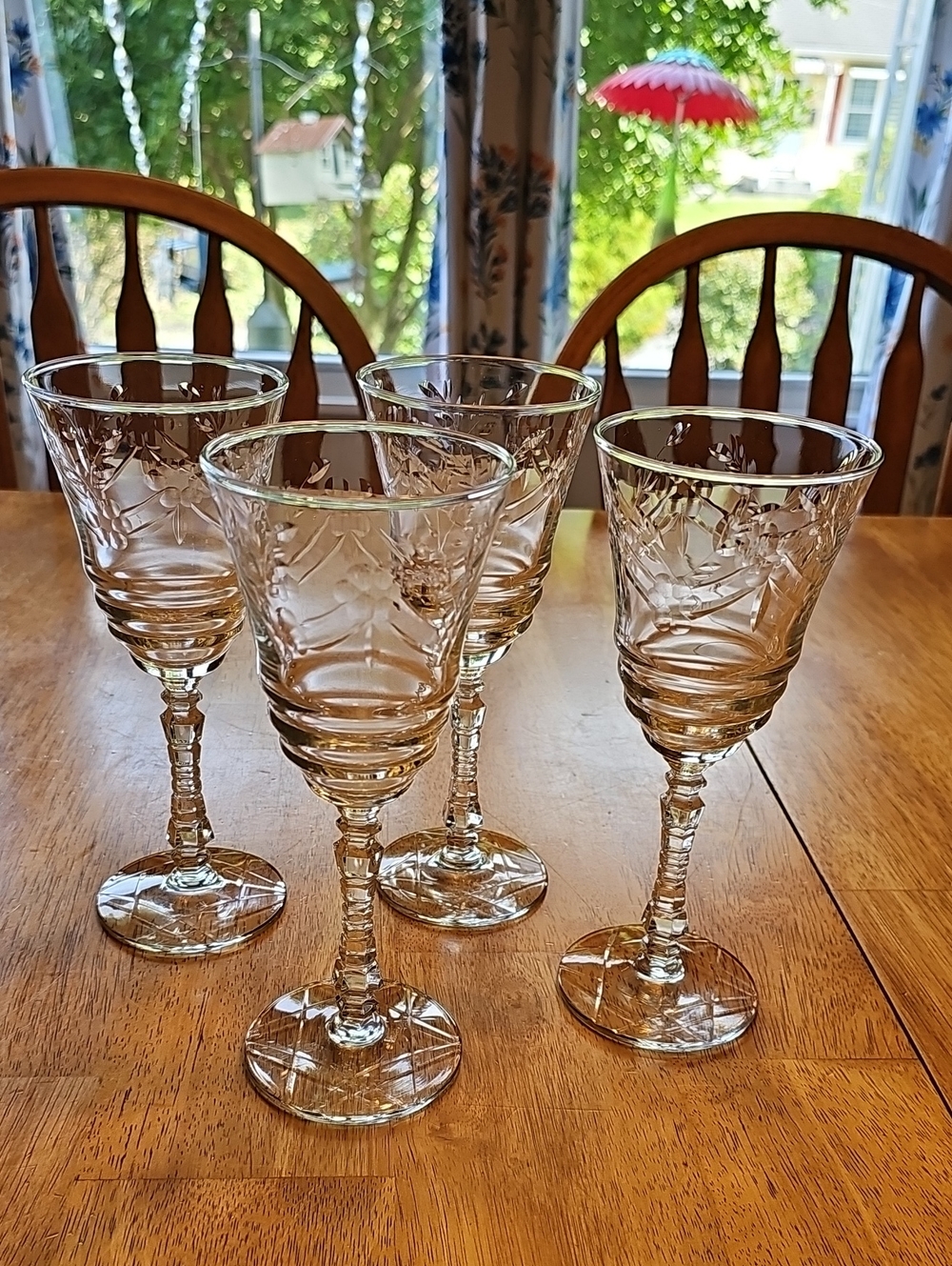 Vintage Libbey Rock Sharpe Arctic Rose Crystal Etched Wine Glasses - Set of 4